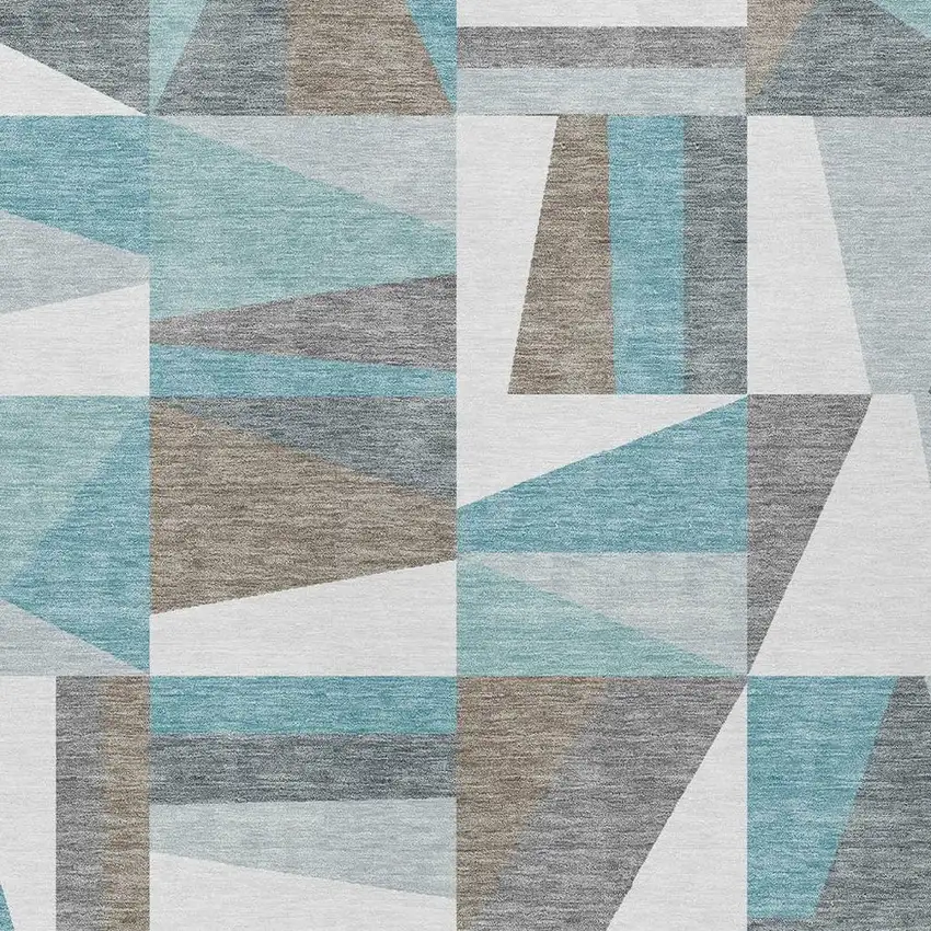 Teal Blue Ivory And Gray Geometric Washable Indoor Outdoor Area Rug Photo 6