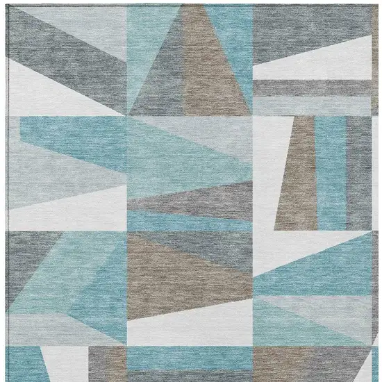 Teal Blue Ivory And Gray Geometric Washable Indoor Outdoor Area Rug Photo 5