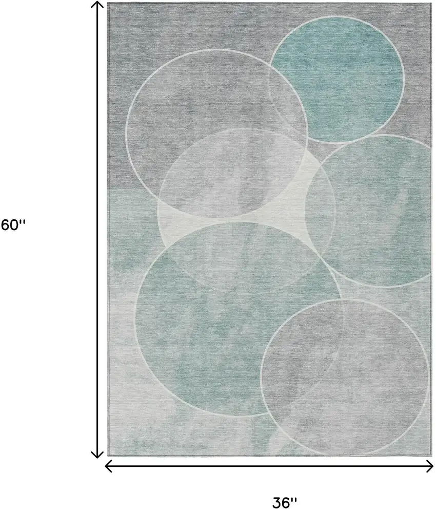 Teal Blue Ivory And Gray Geometric Washable Indoor Outdoor Area Rug Photo 3