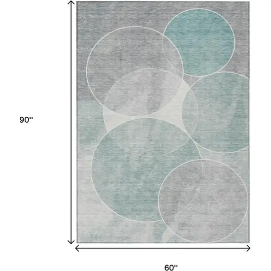 Teal Blue Ivory And Gray Geometric Washable Indoor Outdoor Area Rug Photo 3