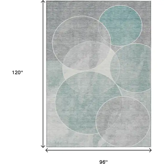 Teal Blue Ivory And Gray Geometric Washable Indoor Outdoor Area Rug Photo 3