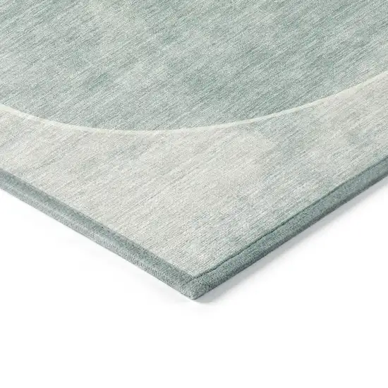 Teal Blue Ivory And Gray Geometric Washable Indoor Outdoor Area Rug Photo 5