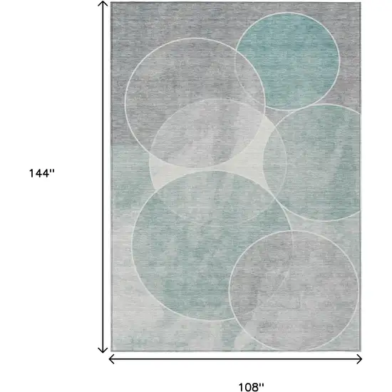 Teal Blue Ivory And Gray Geometric Washable Indoor Outdoor Area Rug Photo 3