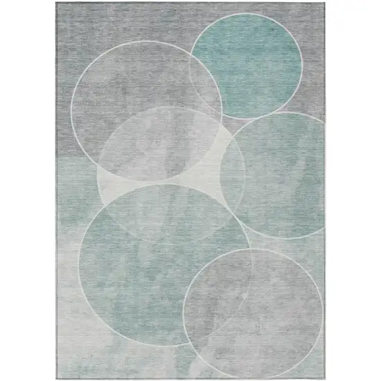 Teal Blue Ivory And Gray Geometric Washable Indoor Outdoor Area Rug Photo 2