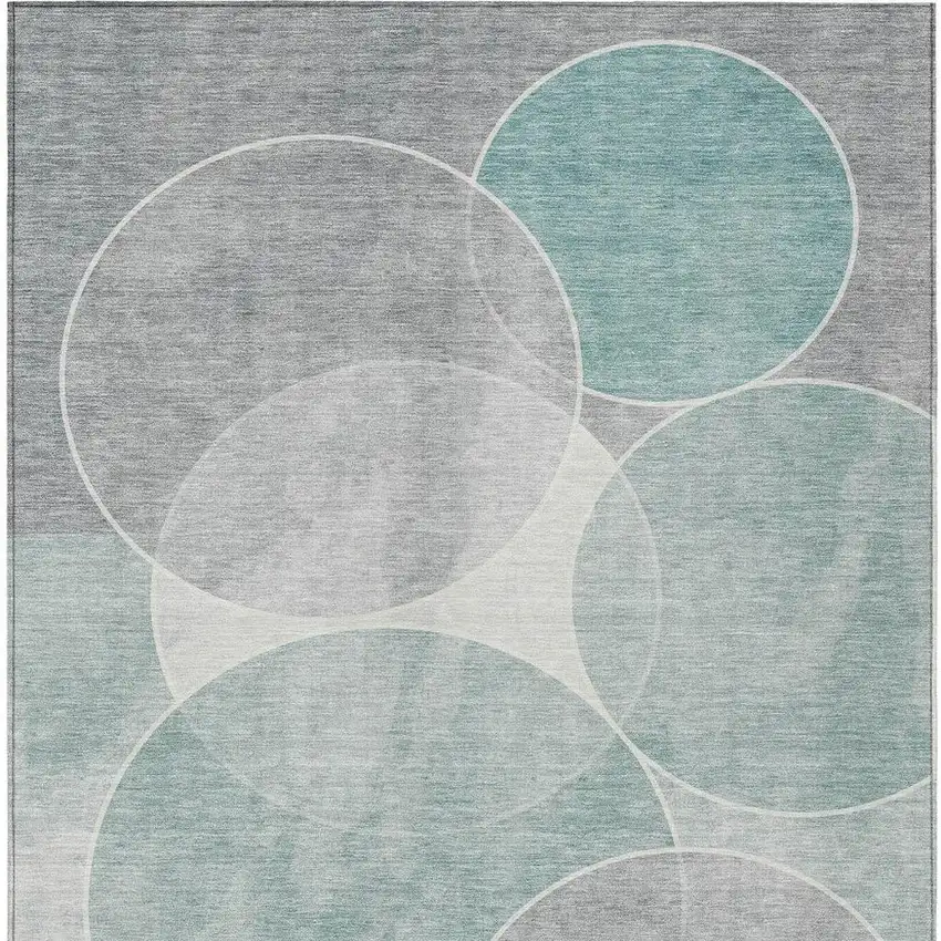 Teal Blue Ivory And Gray Geometric Washable Indoor Outdoor Area Rug Photo 5