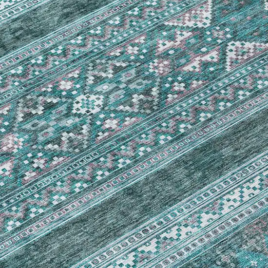 Teal Blue Ivory And Gray Southwestern Washable Indoor Outdoor Area Rug Photo 5