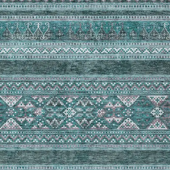 Teal Blue Ivory And Gray Southwestern Washable Indoor Outdoor Area Rug Photo 4