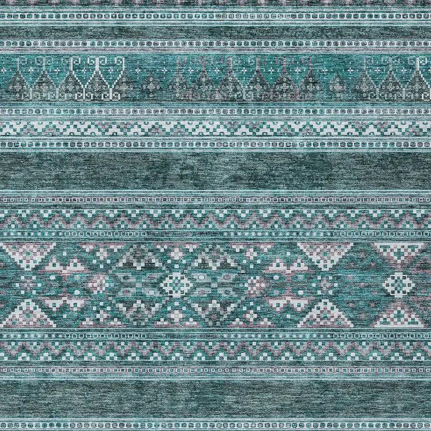 Teal Blue Ivory And Gray Southwestern Washable Indoor Outdoor Area Rug Photo 4