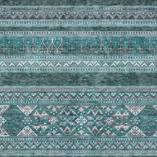 Teal Blue Ivory And Gray Southwestern Washable Indoor Outdoor Area Rug Photo 4