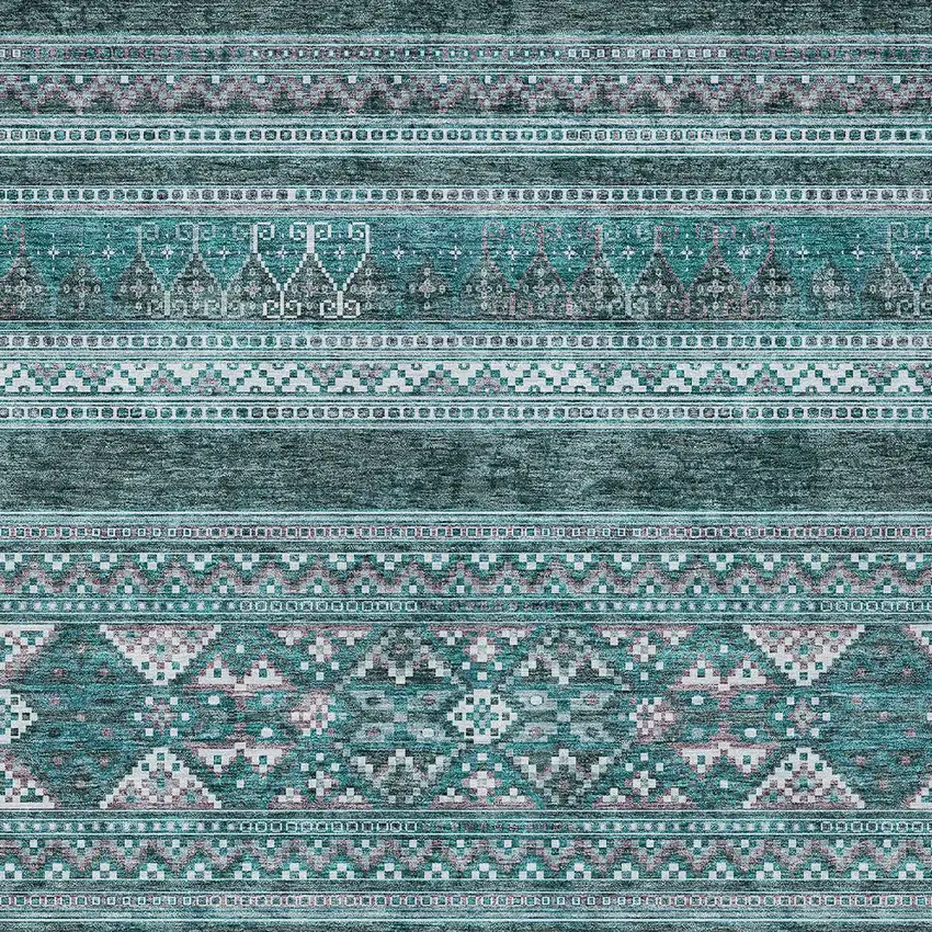 Teal Blue Ivory And Gray Southwestern Washable Indoor Outdoor Area Rug Photo 4
