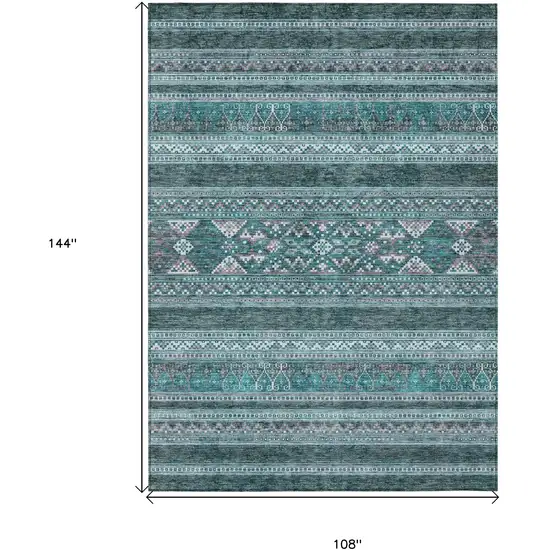 Teal Blue Ivory And Gray Southwestern Washable Indoor Outdoor Area Rug Photo 3