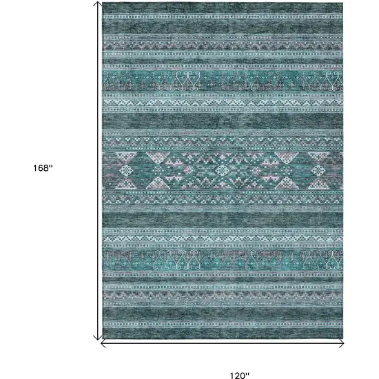 Teal Blue Ivory And Gray Southwestern Washable Indoor Outdoor Area Rug Photo 3