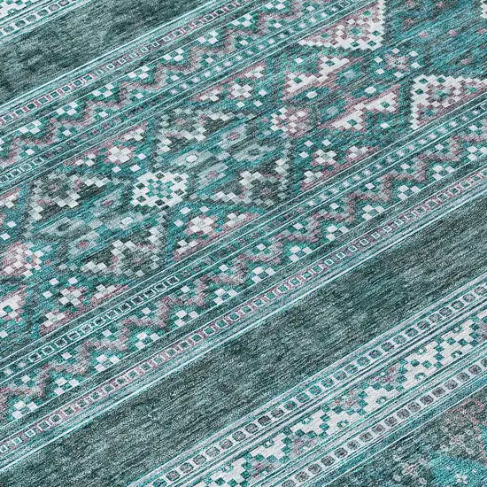 Teal Blue Ivory And Gray Southwestern Washable Indoor Outdoor Area Rug Photo 3