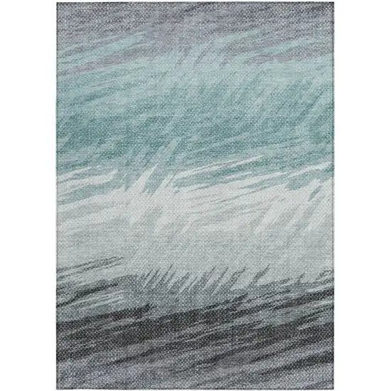 Teal Blue Ivory And Gray Striped Washable Indoor Outdoor Area Rug Photo 5