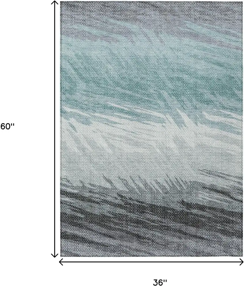 Teal Blue Ivory And Gray Striped Washable Indoor Outdoor Area Rug Photo 3