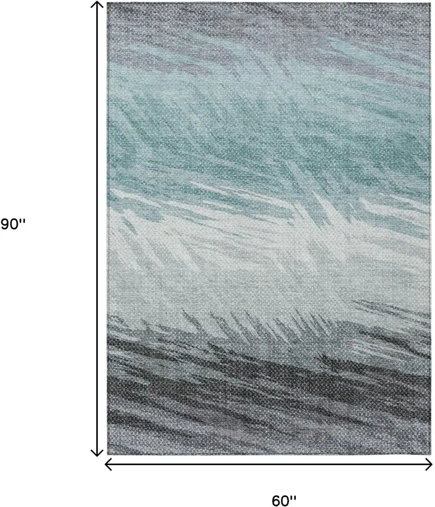 Teal Blue Ivory And Gray Striped Washable Indoor Outdoor Area Rug Photo 3