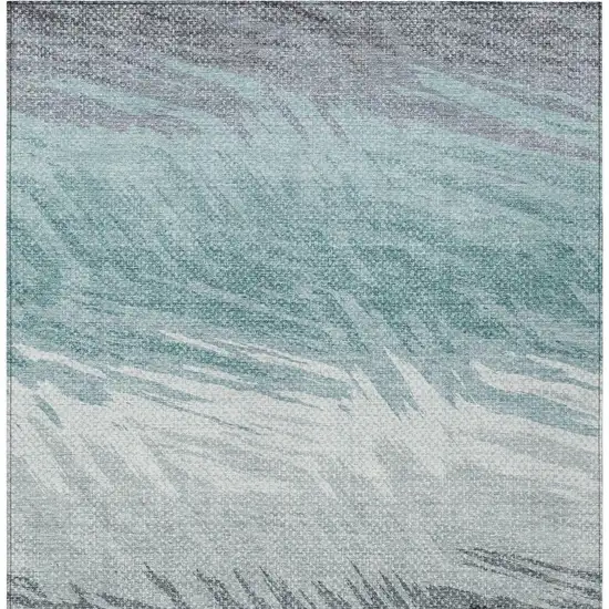 Teal Blue Ivory And Gray Striped Washable Indoor Outdoor Area Rug Photo 5