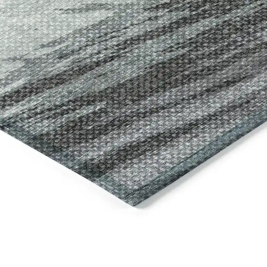 Teal Blue Ivory And Gray Striped Washable Indoor Outdoor Area Rug Photo 7