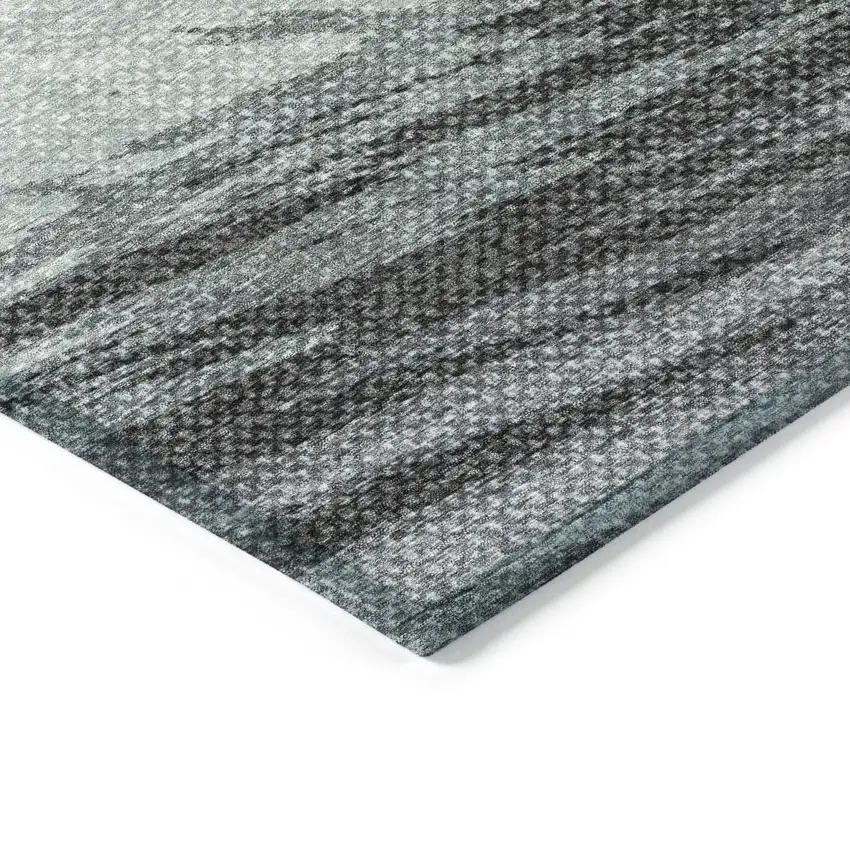 Teal Blue Ivory And Gray Striped Washable Indoor Outdoor Area Rug Photo 7