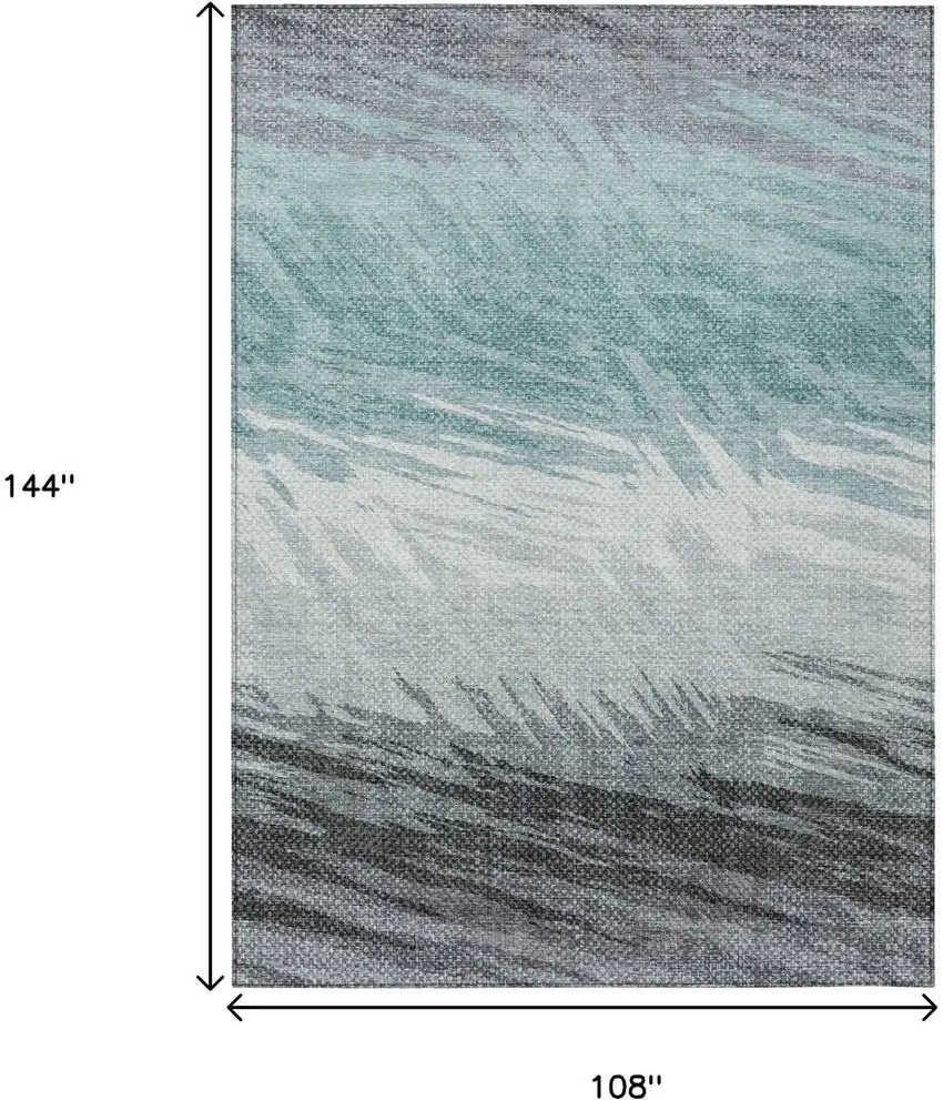 Teal Blue Ivory And Gray Striped Washable Indoor Outdoor Area Rug Photo 3