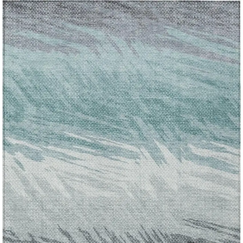 Teal Blue Ivory And Gray Striped Washable Indoor Outdoor Area Rug Photo 4