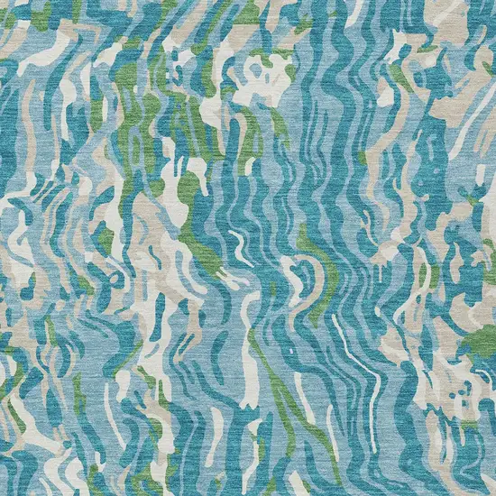 Teal Blue Ivory And Green Abstract Washable Indoor Outdoor Area Rug Photo 7