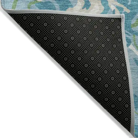 Teal Blue Ivory And Green Abstract Washable Indoor Outdoor Area Rug Photo 4