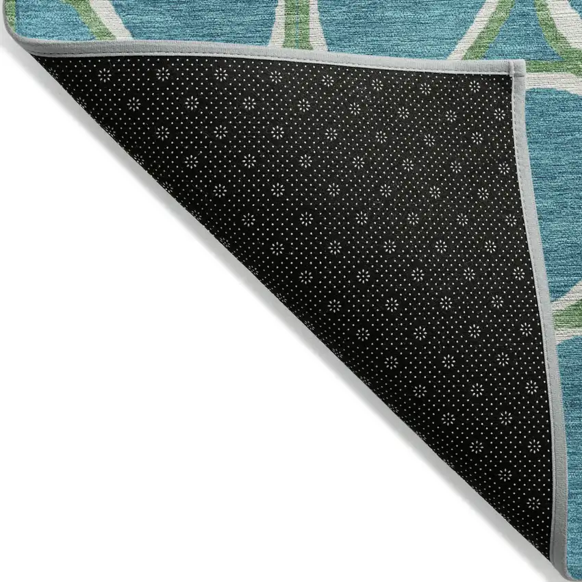 Teal Blue Ivory And Green Abstract Washable Indoor Outdoor Area Rug Photo 3