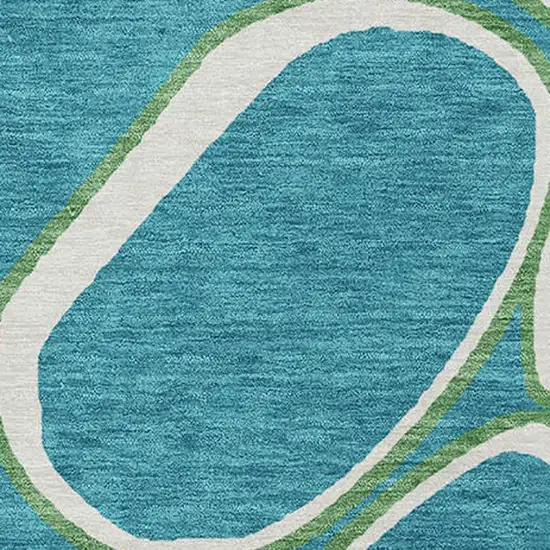 Teal Blue Ivory And Green Abstract Washable Indoor Outdoor Area Rug Photo 6