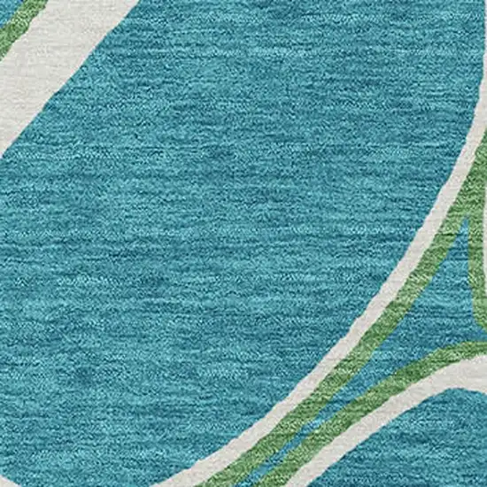 Teal Blue Ivory And Green Abstract Washable Indoor Outdoor Area Rug Photo 5