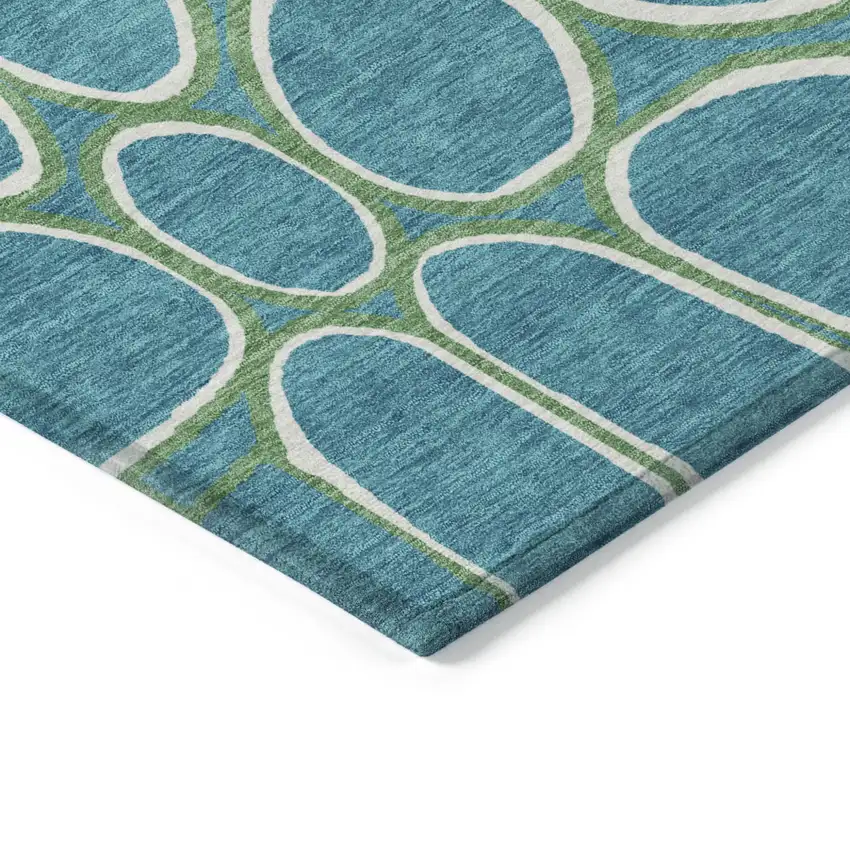 Teal Blue Ivory And Green Abstract Washable Indoor Outdoor Area Rug Photo 3