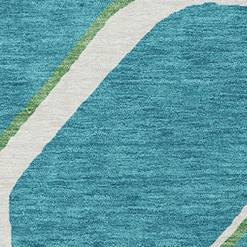 Teal Blue Ivory And Green Abstract Washable Indoor Outdoor Area Rug Photo 4