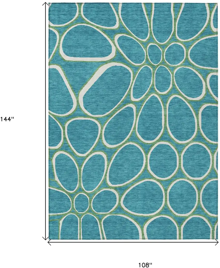 Teal Blue Ivory And Green Abstract Washable Indoor Outdoor Area Rug Photo 6