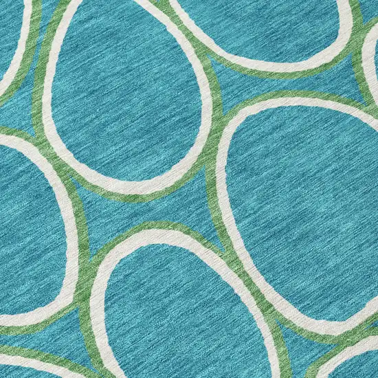 Teal Blue Ivory And Green Abstract Washable Indoor Outdoor Area Rug Photo 7