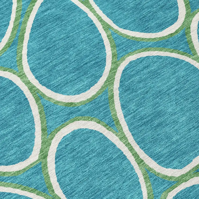 Teal Blue Ivory And Green Abstract Washable Indoor Outdoor Area Rug Photo 7
