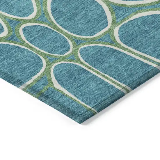 Teal Blue Ivory And Green Abstract Washable Indoor Outdoor Area Rug Photo 3