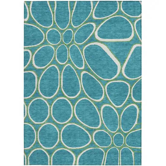 Teal Blue Ivory And Green Abstract Washable Indoor Outdoor Area Rug Photo 5