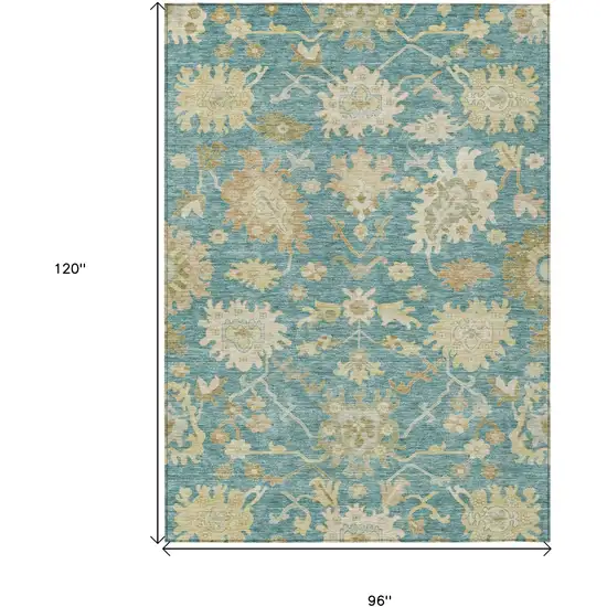 Teal Blue Ivory And Green Floral Washable Indoor Outdoor Area Rug Photo 8