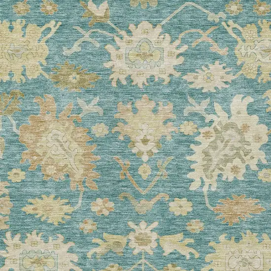 Teal Blue Ivory And Green Floral Washable Indoor Outdoor Area Rug Photo 6