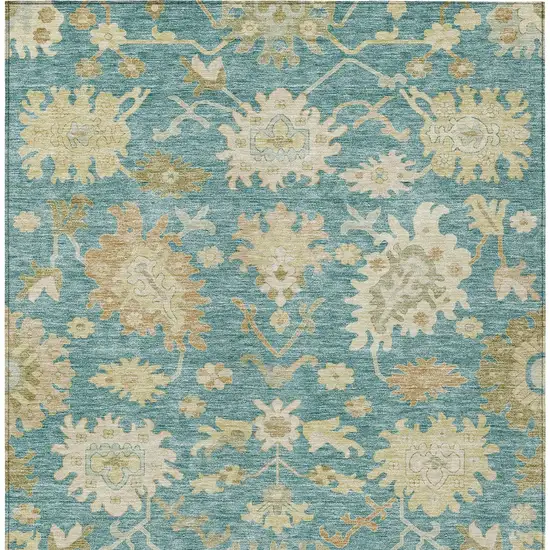 Teal Blue Ivory And Green Floral Washable Indoor Outdoor Area Rug Photo 7