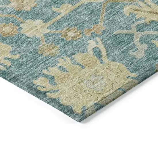 Teal Blue Ivory And Green Floral Washable Indoor Outdoor Area Rug Photo 4