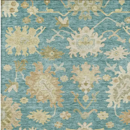 Teal Blue Ivory And Green Floral Washable Indoor Outdoor Area Rug Photo 6