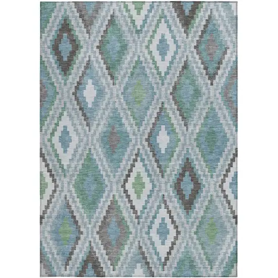 Teal Blue Ivory And Green Geometric Washable Indoor Outdoor Area Rug Photo 4