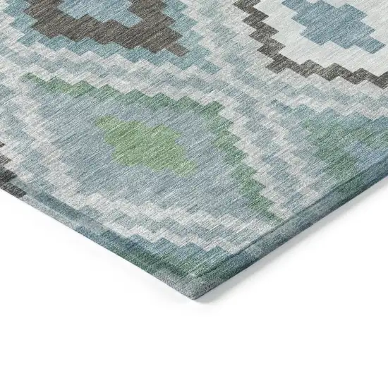 Teal Blue Ivory And Green Geometric Washable Indoor Outdoor Area Rug Photo 6