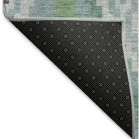 Teal Blue Ivory And Green Geometric Washable Indoor Outdoor Area Rug Photo 4