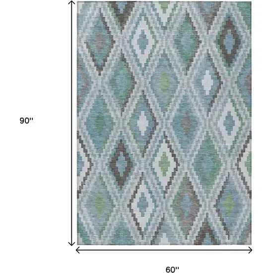 Teal Blue Ivory And Green Geometric Washable Indoor Outdoor Area Rug Photo 3
