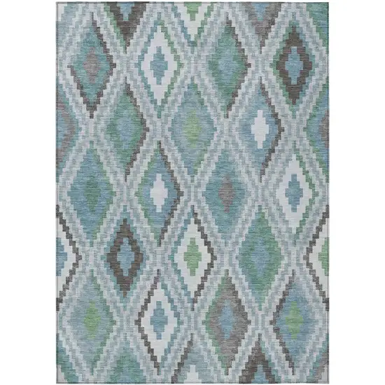 Teal Blue Ivory And Green Geometric Washable Indoor Outdoor Area Rug Photo 2