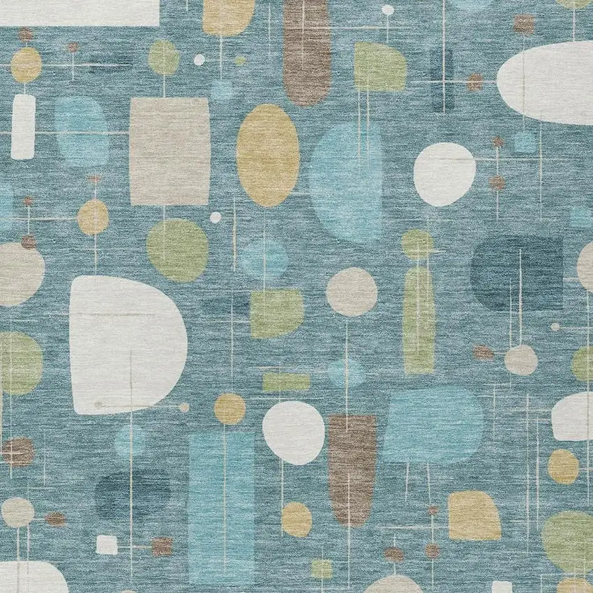 Teal Blue Ivory And Green Geometric Washable Indoor Outdoor Area Rug Photo 2