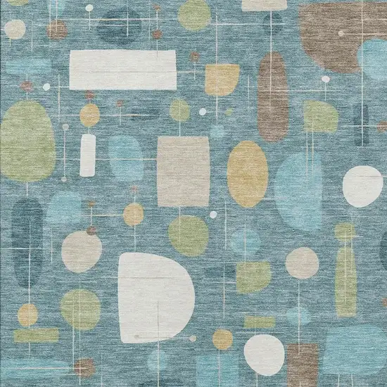 Teal Blue Ivory And Green Geometric Washable Indoor Outdoor Area Rug Photo 2