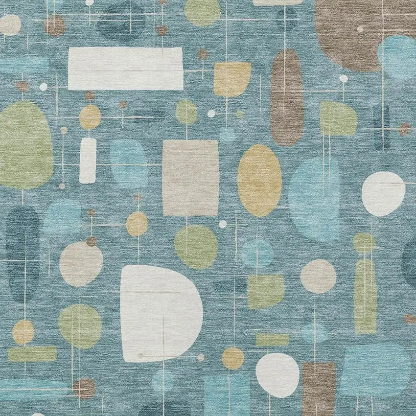 Teal Blue Ivory And Green Geometric Washable Indoor Outdoor Area Rug Photo 2